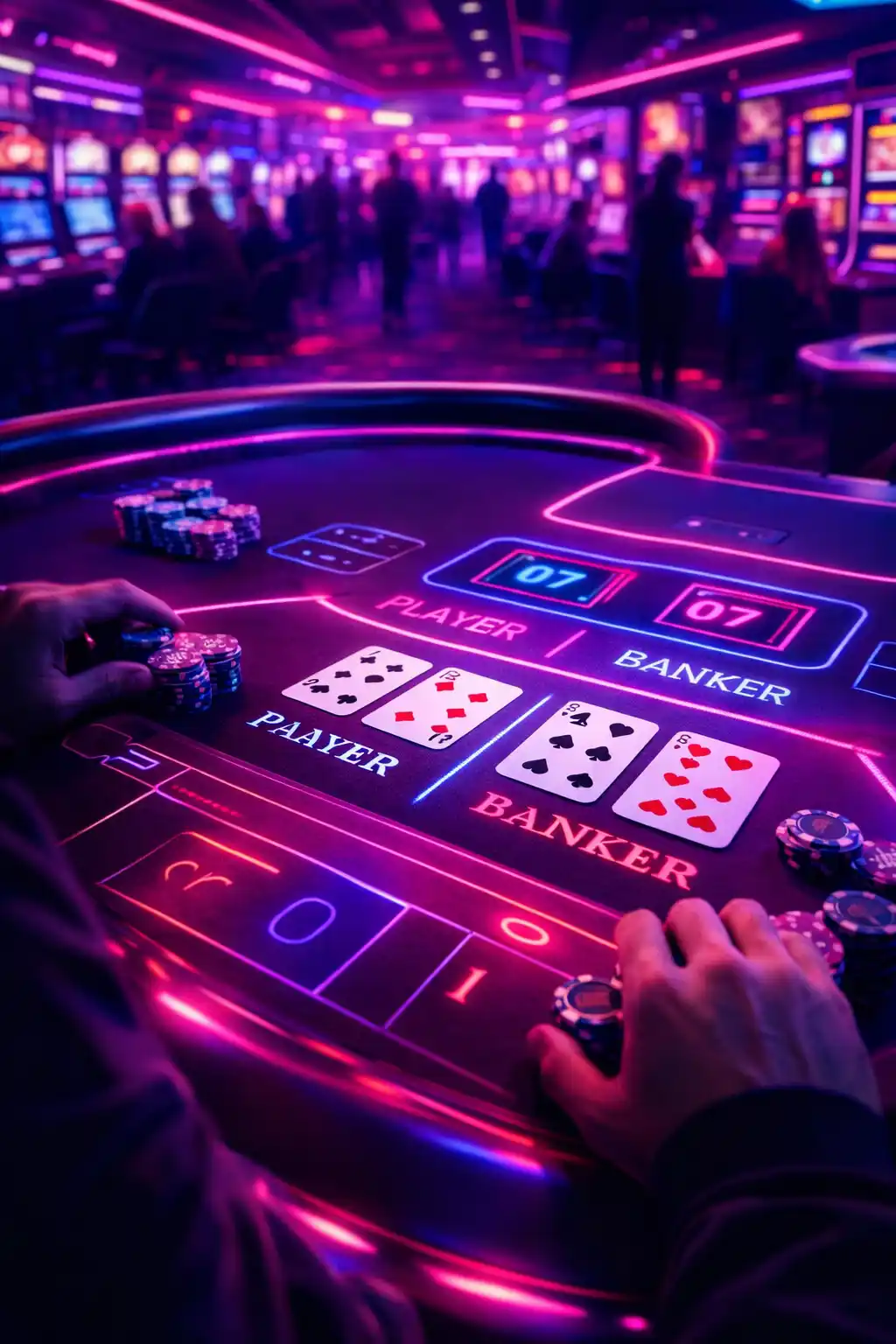 百家樂桌面燈光與空間動線設計示意圖