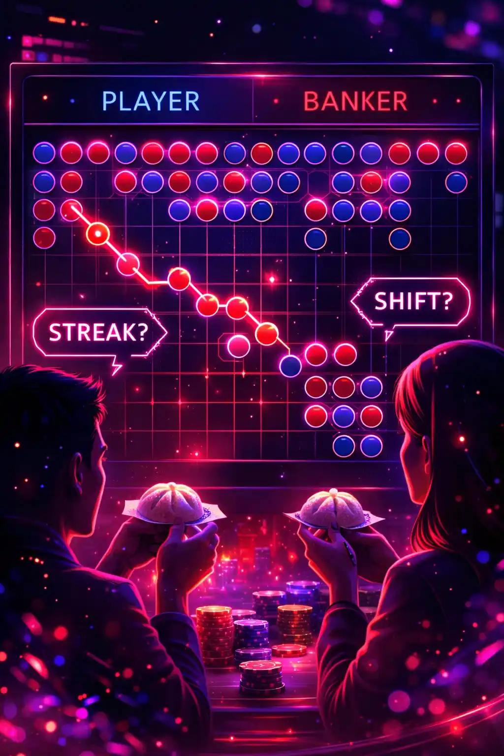 百家樂路紙與認知偏誤示意圖