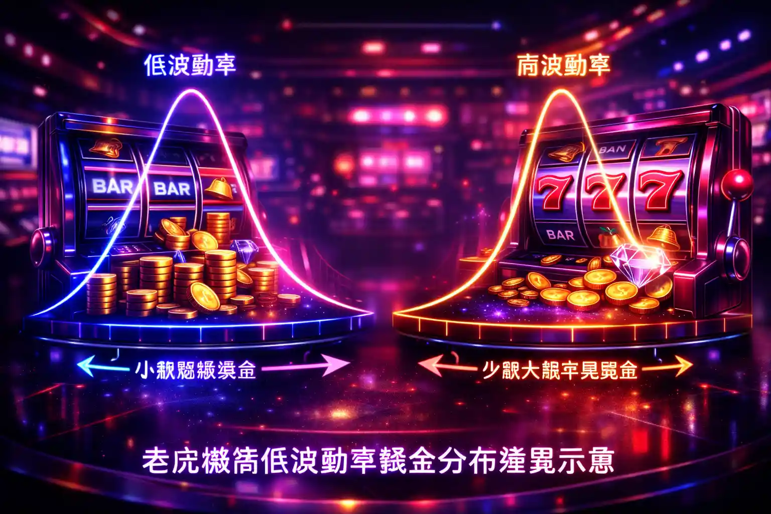 老虎機波動率與獎金分布模型示意圖