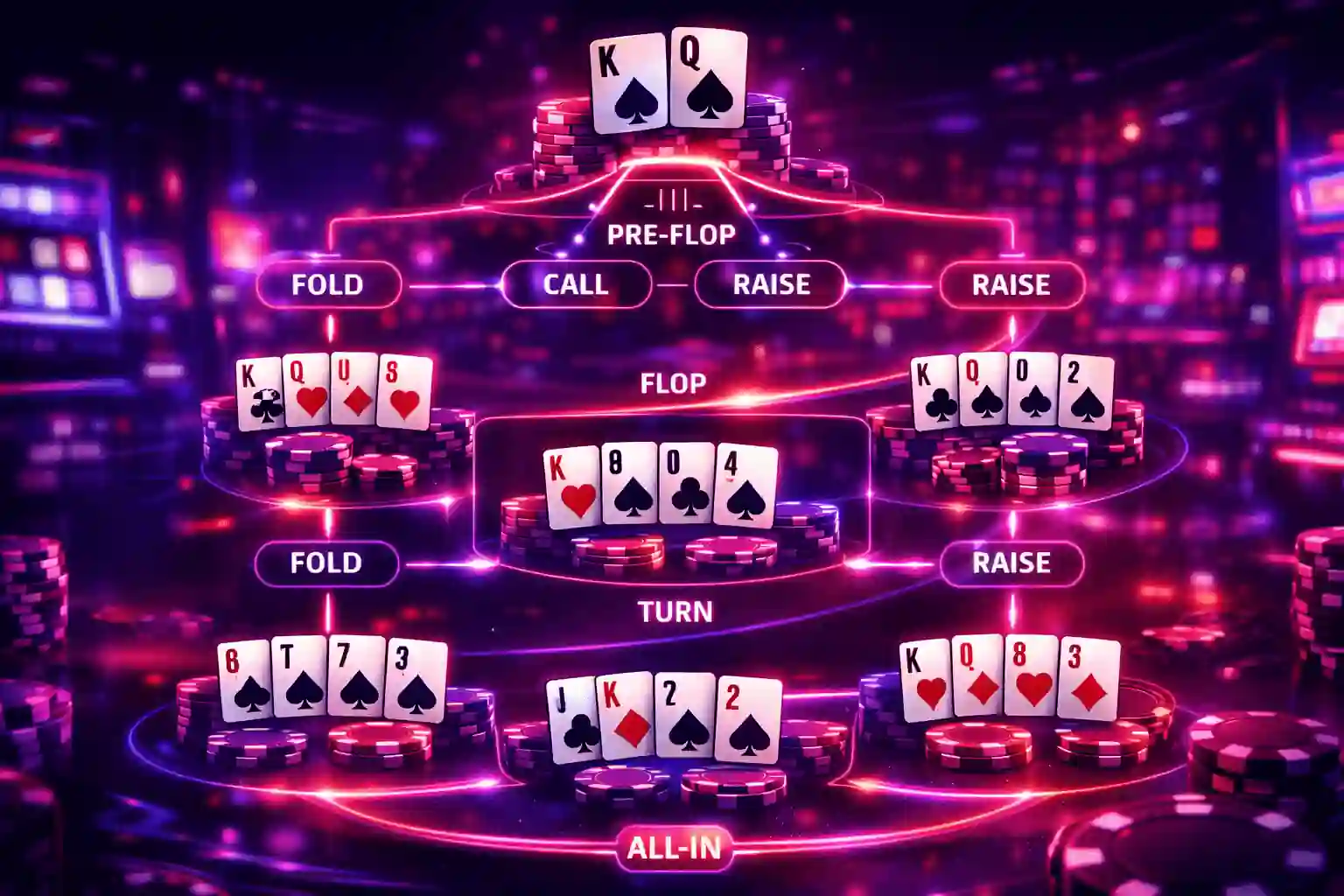 德州撲克決策樹與下注連鎖反應示意圖