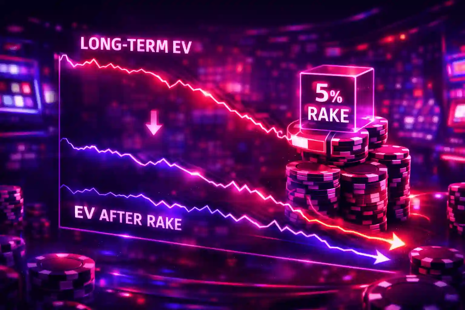 德州撲克抽水對長期期望值影響示意圖