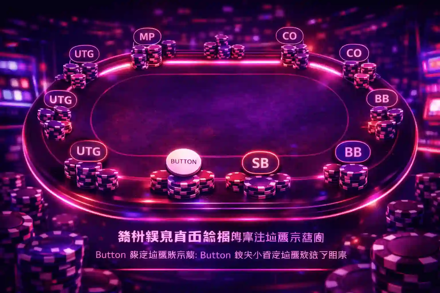 德州撲克桌面結構與盲注位置示意圖