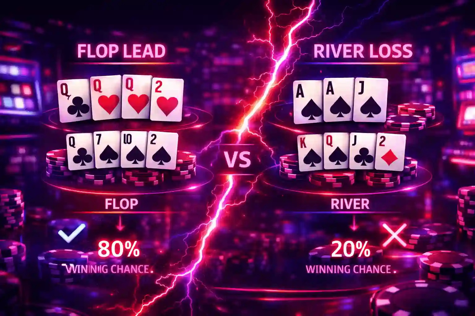 德州撲克翻牌領先卻被河牌逆轉示意圖