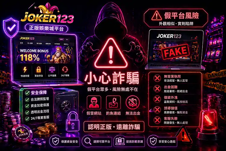 joker123 詐騙風險與假平台示意