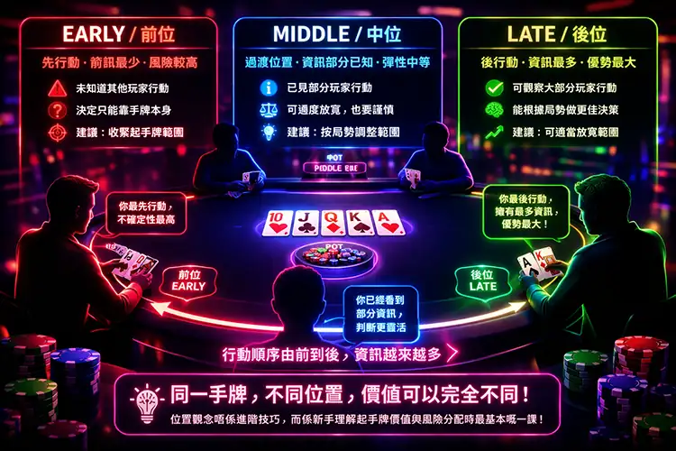 poker 新手理解前位中位後位與資訊優勢差異