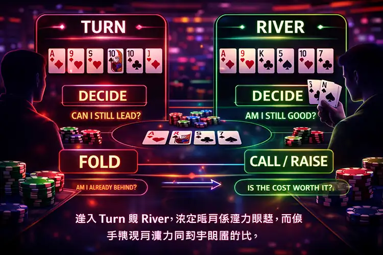 poker 新手在 turn 與 river 判斷是否繼續投入或棄牌